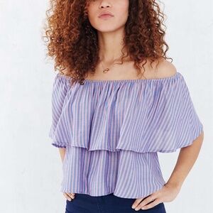 Kimchi Blue Blue and Pink Striped Off-Shoulder Top